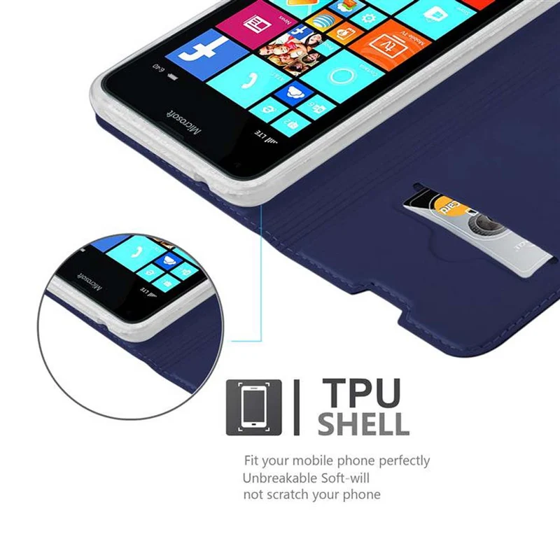 Cadorabo Hülle kompatibel mit Nokia Lumia 640 Schutzhülle mit Magnetverschluss, Standfunktion und Kartenfach