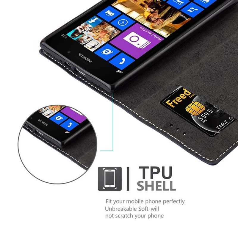 Cadorabo Hülle kompatibel mit Nokia Lumia 925 Schutzhülle mit Magnetverschluss, Standfunktion und Kartenfach