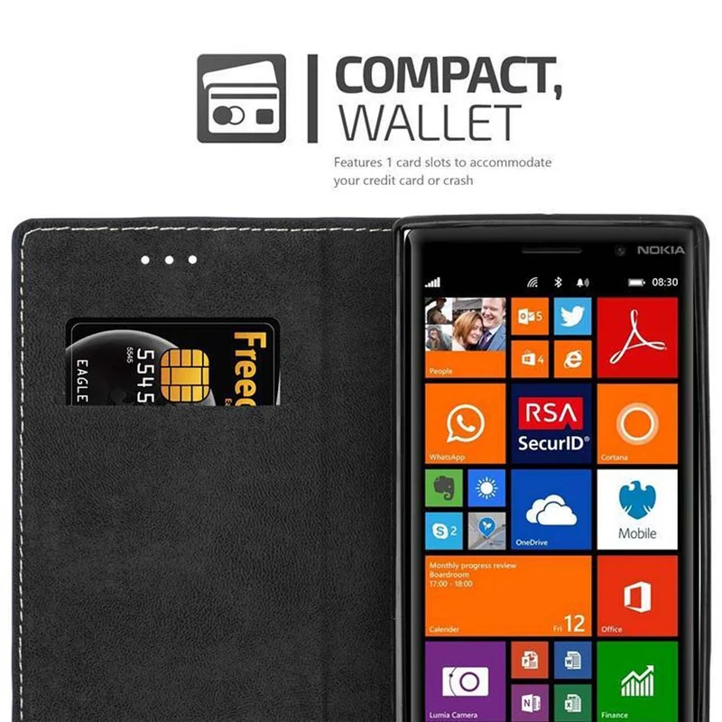 Cadorabo Hülle kompatibel mit Nokia Lumia 830 Schutzhülle mit Magnetverschluss, Standfunktion und Kartenfach