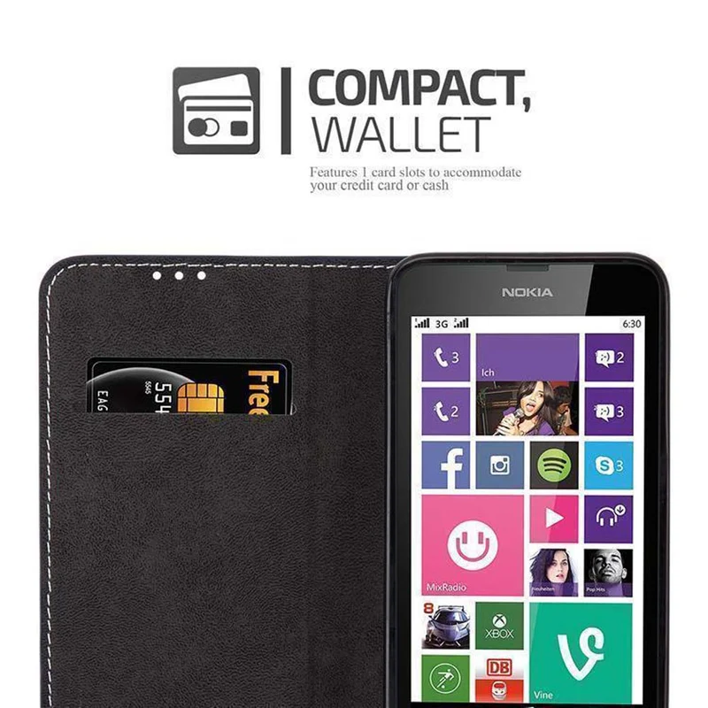 Cadorabo Hülle kompatibel mit Nokia Lumia 630 / 635 Schutzhülle mit Magnetverschluss, Standfunktion und Kartenfach