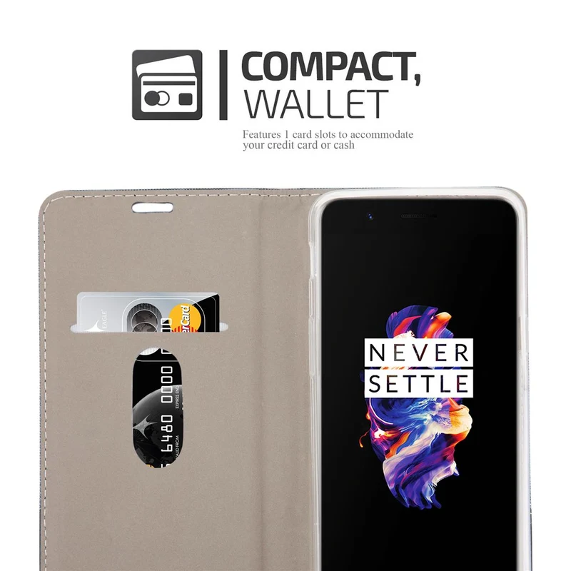 Cadorabo Hülle kompatibel mit OnePlus 5 Schutzhülle mit Magnetverschluss, Standfunktion und Kartenfach