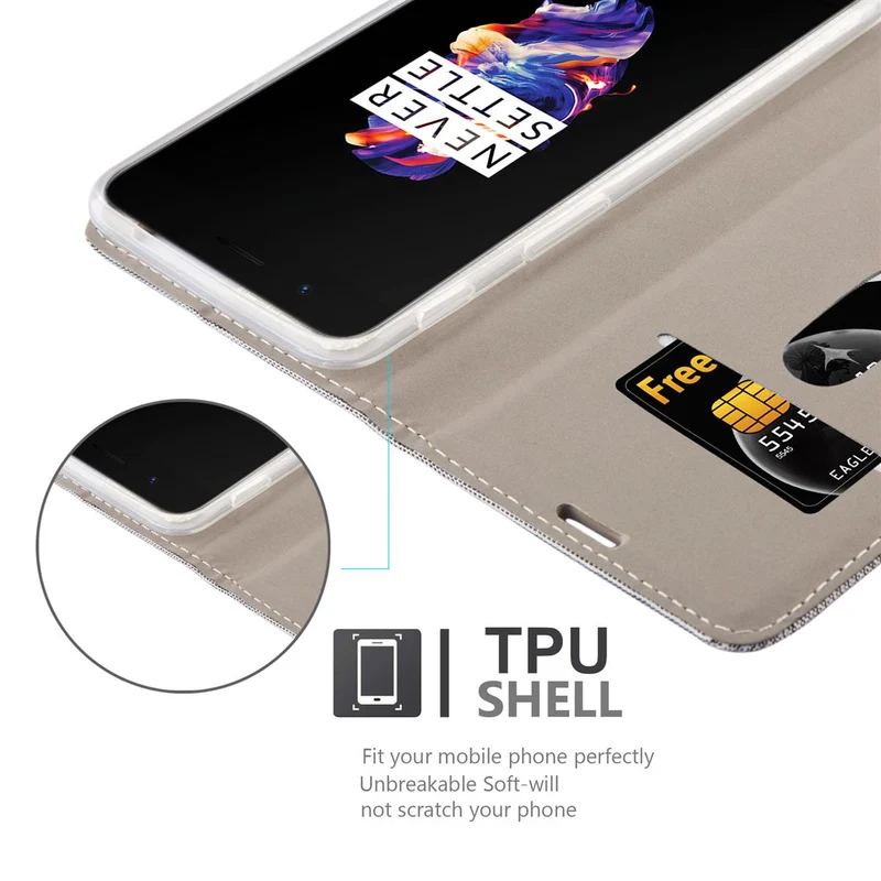 Cadorabo Hülle kompatibel mit OnePlus 5 Schutzhülle mit Magnetverschluss, Standfunktion und Kartenfach