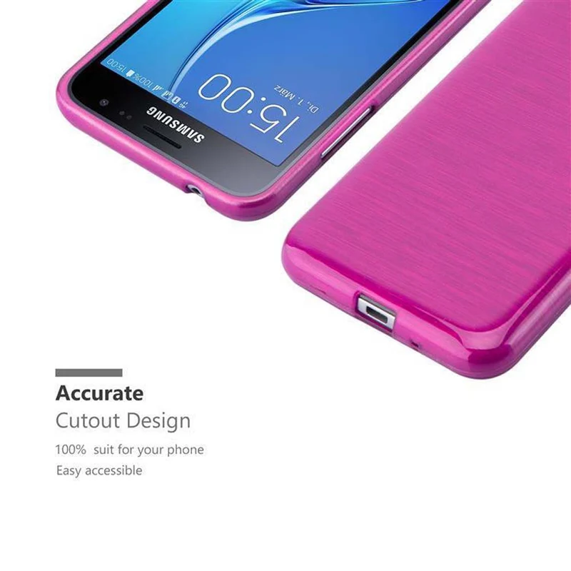 Cadorabo Hülle kompatibel mit Samsung Galaxy J3 2016 Schutzhülle aus flexiblem TPU Silikon im Brushed Design