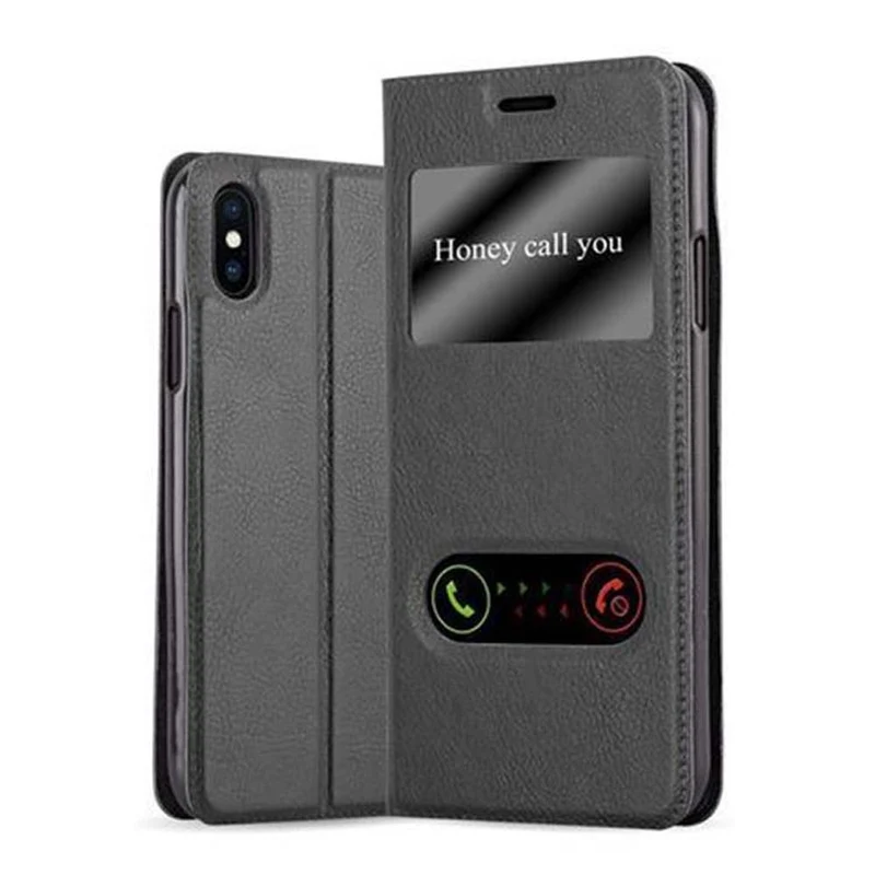 Cadorabo Hülle kompatibel mit Apple iPhone X / XS Schutzhülle mit Magnetverschluss, Standfunktion und 2 Sichtfenstern