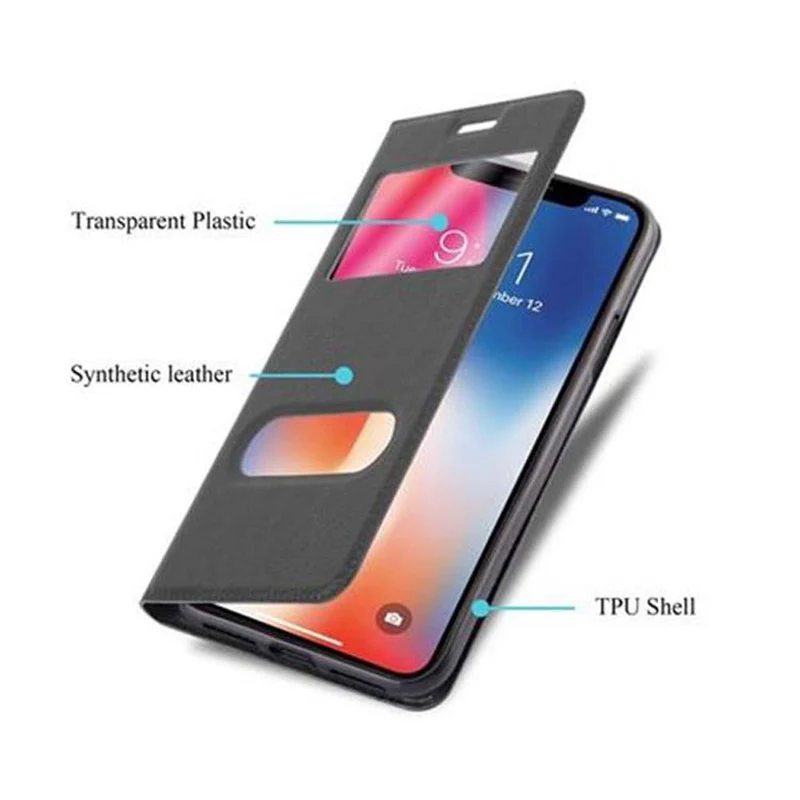 Cadorabo Hülle kompatibel mit Apple iPhone X / XS Schutzhülle mit Magnetverschluss, Standfunktion und 2 Sichtfenstern