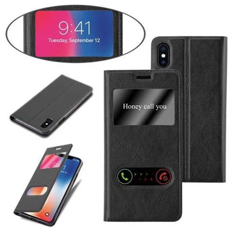 Cadorabo Hülle kompatibel mit Apple iPhone X / XS Schutzhülle mit Magnetverschluss, Standfunktion und 2 Sichtfenstern