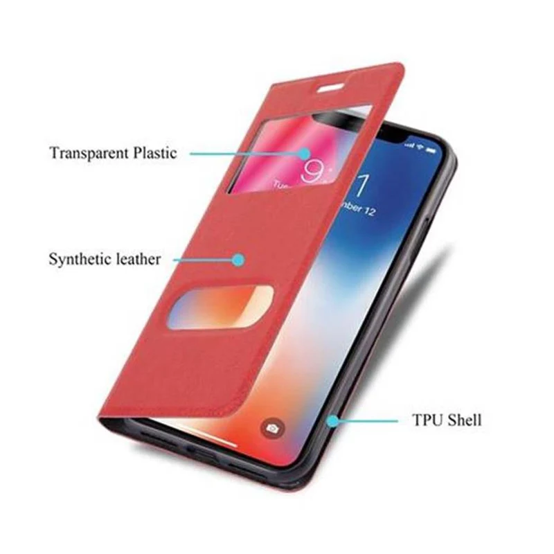 Cadorabo Hülle kompatibel mit Apple iPhone X / XS Schutzhülle mit Magnetverschluss, Standfunktion und 2 Sichtfenstern