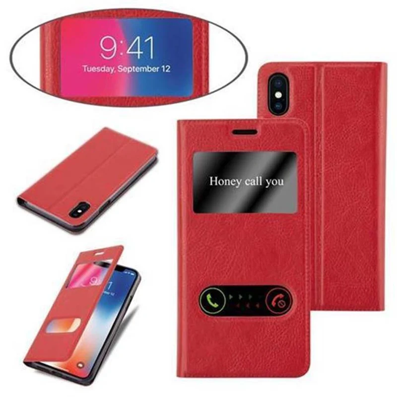 Cadorabo Hülle kompatibel mit Apple iPhone X / XS Schutzhülle mit Magnetverschluss, Standfunktion und 2 Sichtfenstern