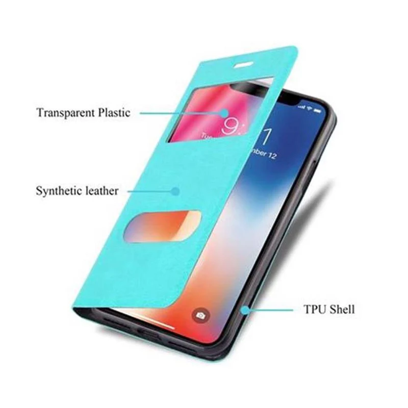 Cadorabo Hülle kompatibel mit Apple iPhone X / XS Schutzhülle mit Magnetverschluss, Standfunktion und 2 Sichtfenstern
