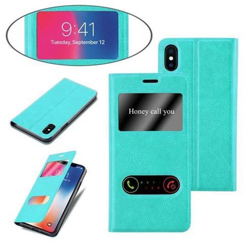 Cadorabo Hülle kompatibel mit Apple iPhone X / XS Schutzhülle mit Magnetverschluss, Standfunktion und 2 Sichtfenstern