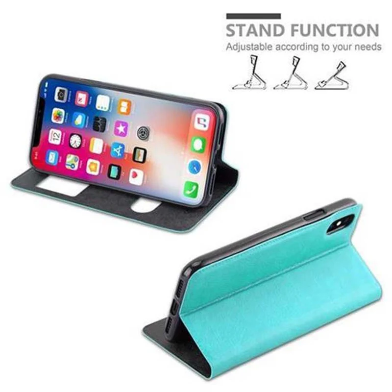 Cadorabo Hülle kompatibel mit Apple iPhone X / XS Schutzhülle mit Magnetverschluss, Standfunktion und 2 Sichtfenstern