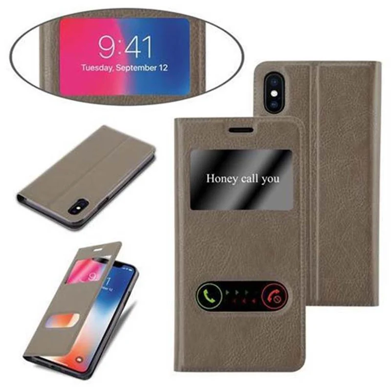 Cadorabo Hülle kompatibel mit Apple iPhone X / XS Schutzhülle mit Magnetverschluss, Standfunktion und 2 Sichtfenstern
