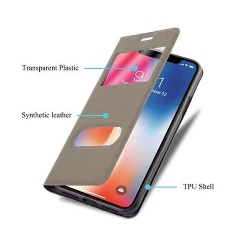 Cadorabo Hülle kompatibel mit Apple iPhone X / XS Schutzhülle mit Magnetverschluss, Standfunktion und 2 Sichtfenstern