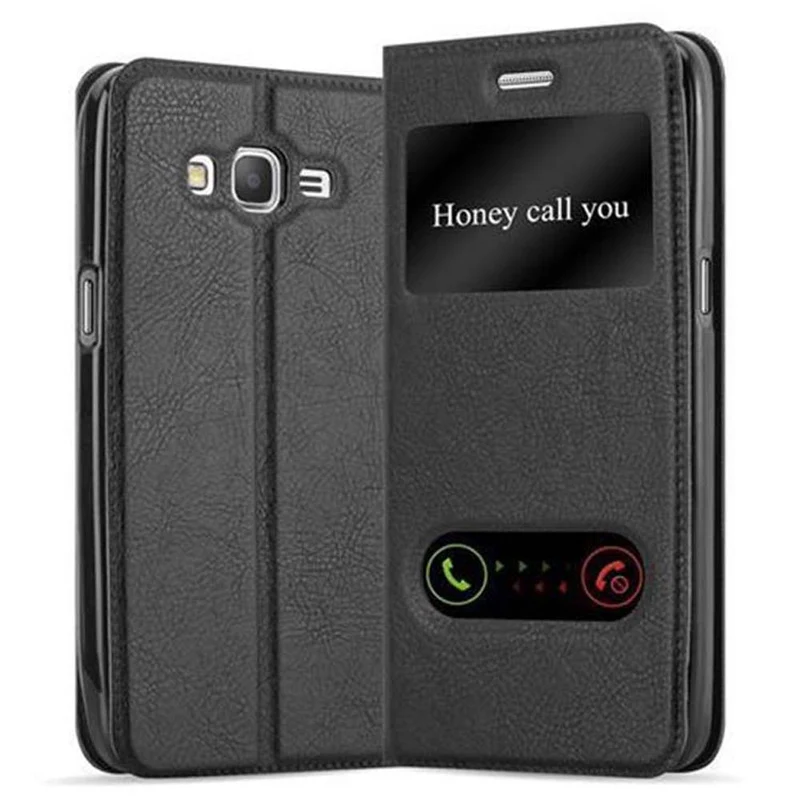 Cadorabo Hülle kompatibel mit Samsung Galaxy GRAND PRIME Schutzhülle mit Magnetverschluss, Standfunktion und 2 Sichtfenstern