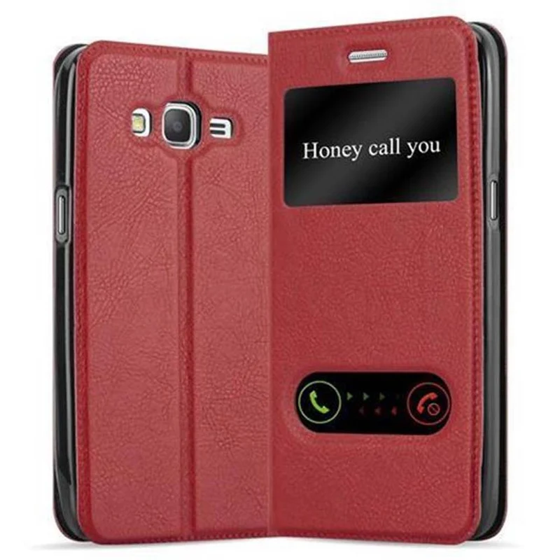 Cadorabo Hülle kompatibel mit Samsung Galaxy GRAND PRIME Schutzhülle mit Magnetverschluss, Standfunktion und 2 Sichtfenstern