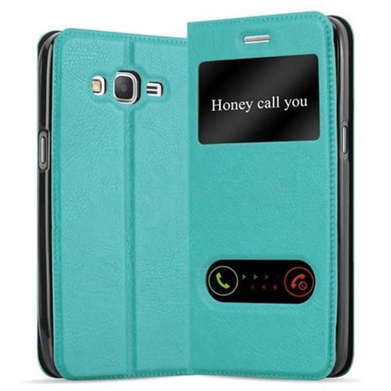 Cadorabo Hülle kompatibel mit Samsung Galaxy GRAND PRIME Schutzhülle mit Magnetverschluss, Standfunktion und 2 Sichtfenstern