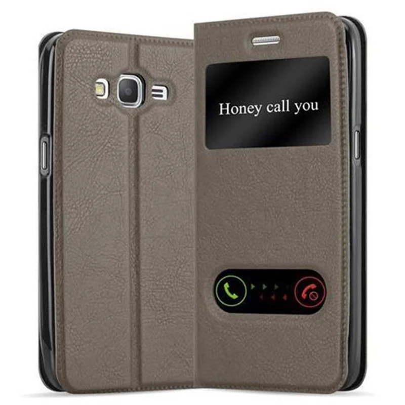 Cadorabo Hülle kompatibel mit Samsung Galaxy GRAND PRIME Schutzhülle mit Magnetverschluss, Standfunktion und 2 Sichtfenstern