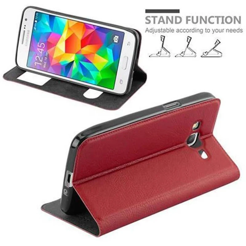 Cadorabo Hülle kompatibel mit Samsung Galaxy GRAND PRIME Schutzhülle mit Magnetverschluss, Standfunktion und 2 Sichtfenstern