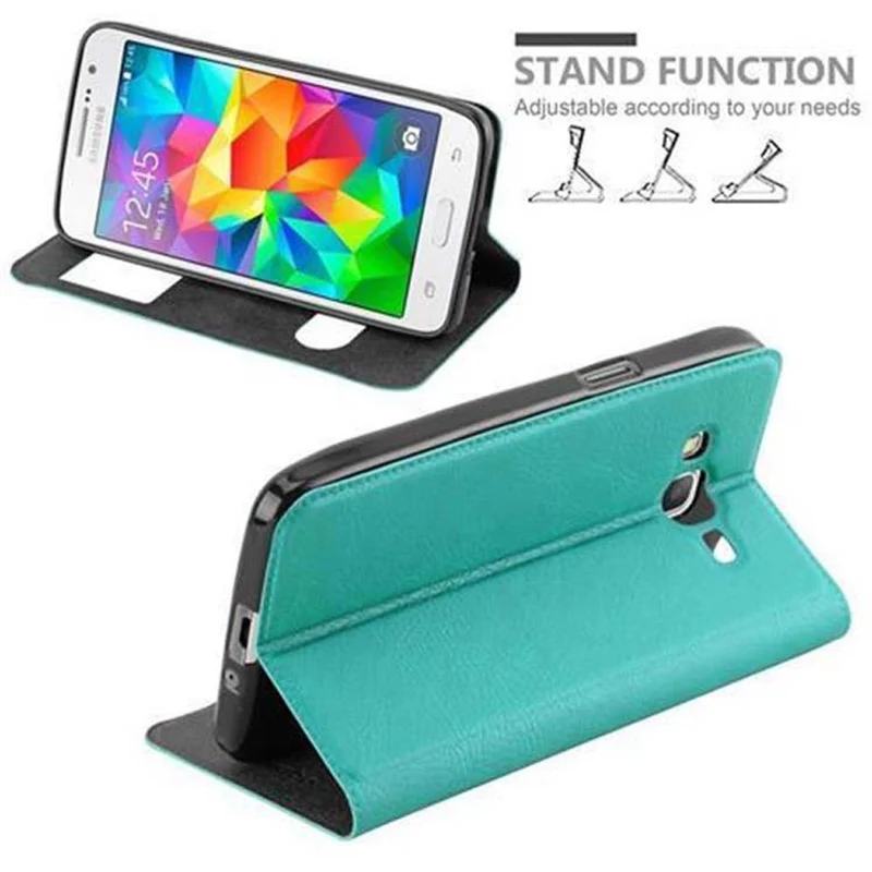 Cadorabo Hülle kompatibel mit Samsung Galaxy GRAND PRIME Schutzhülle mit Magnetverschluss, Standfunktion und 2 Sichtfenstern