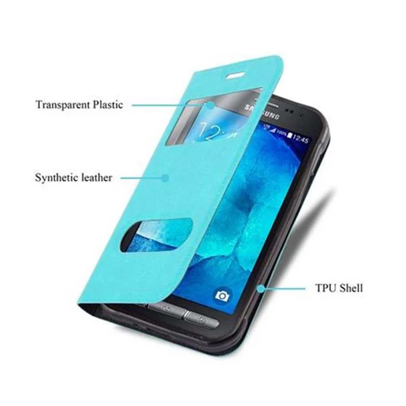 Cadorabo Hülle kompatibel mit Samsung Galaxy XCover 3 Schutzhülle mit Magnetverschluss, Standfunktion und 2 Sichtfenstern