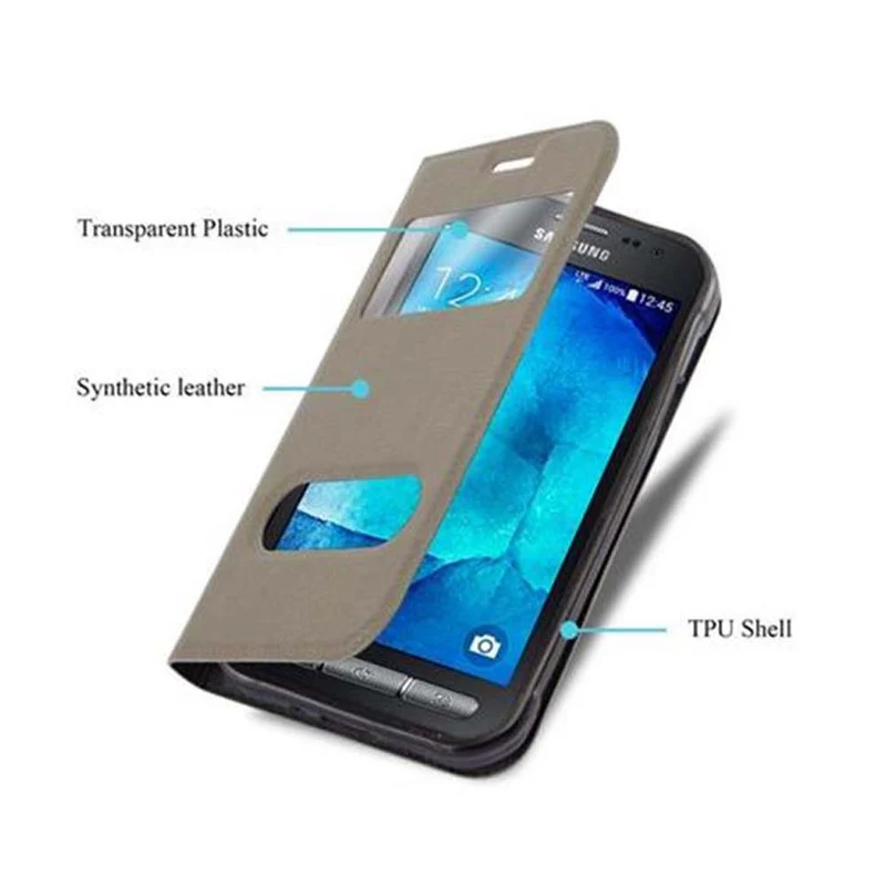 Cadorabo Hülle kompatibel mit Samsung Galaxy XCover 3 Schutzhülle mit Magnetverschluss, Standfunktion und 2 Sichtfenstern