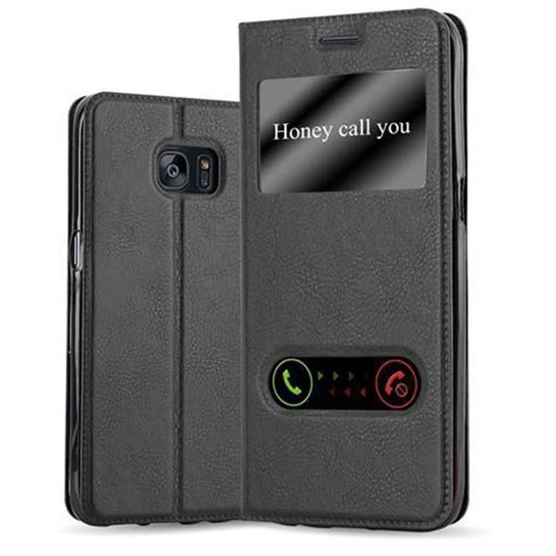 Cadorabo Hülle kompatibel mit Samsung Galaxy S7 EDGE Schutzhülle mit Magnetverschluss, Standfunktion und 2 Sichtfenstern