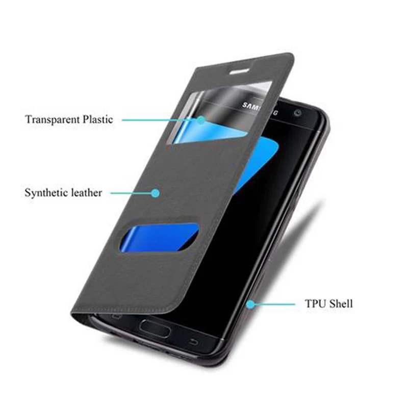 Cadorabo Hülle kompatibel mit Samsung Galaxy S7 EDGE Schutzhülle mit Magnetverschluss, Standfunktion und 2 Sichtfenstern