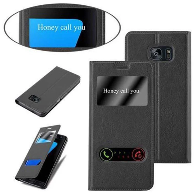 Cadorabo Hülle kompatibel mit Samsung Galaxy S7 EDGE Schutzhülle mit Magnetverschluss, Standfunktion und 2 Sichtfenstern