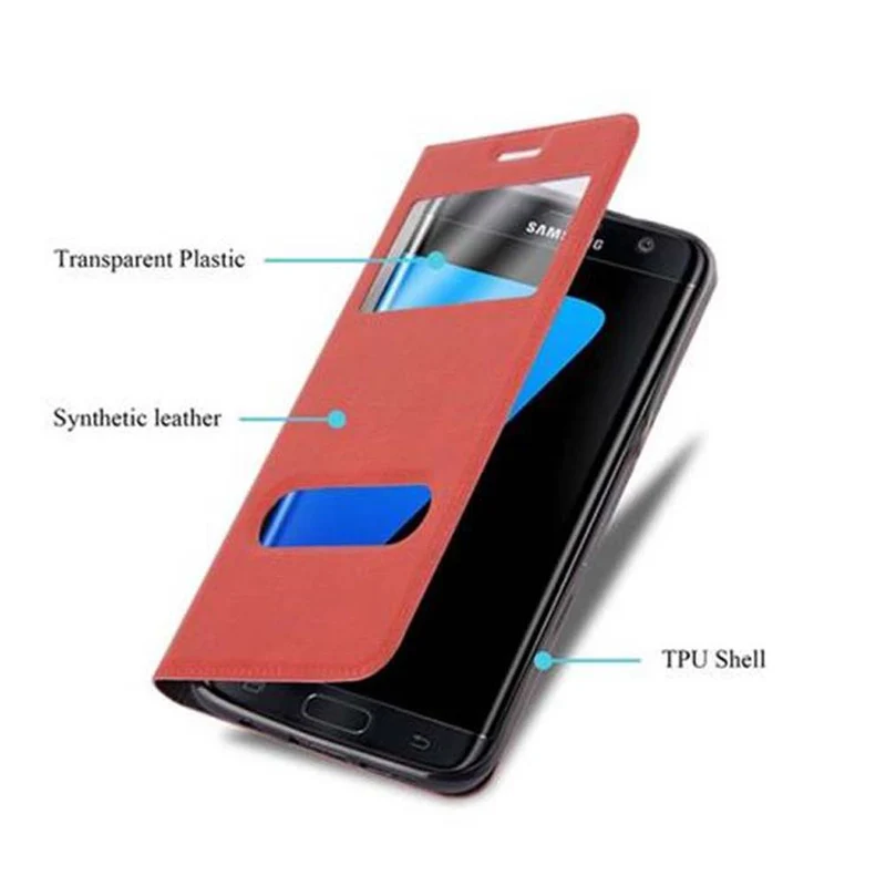Cadorabo Hülle kompatibel mit Samsung Galaxy S7 EDGE Schutzhülle mit Magnetverschluss, Standfunktion und 2 Sichtfenstern