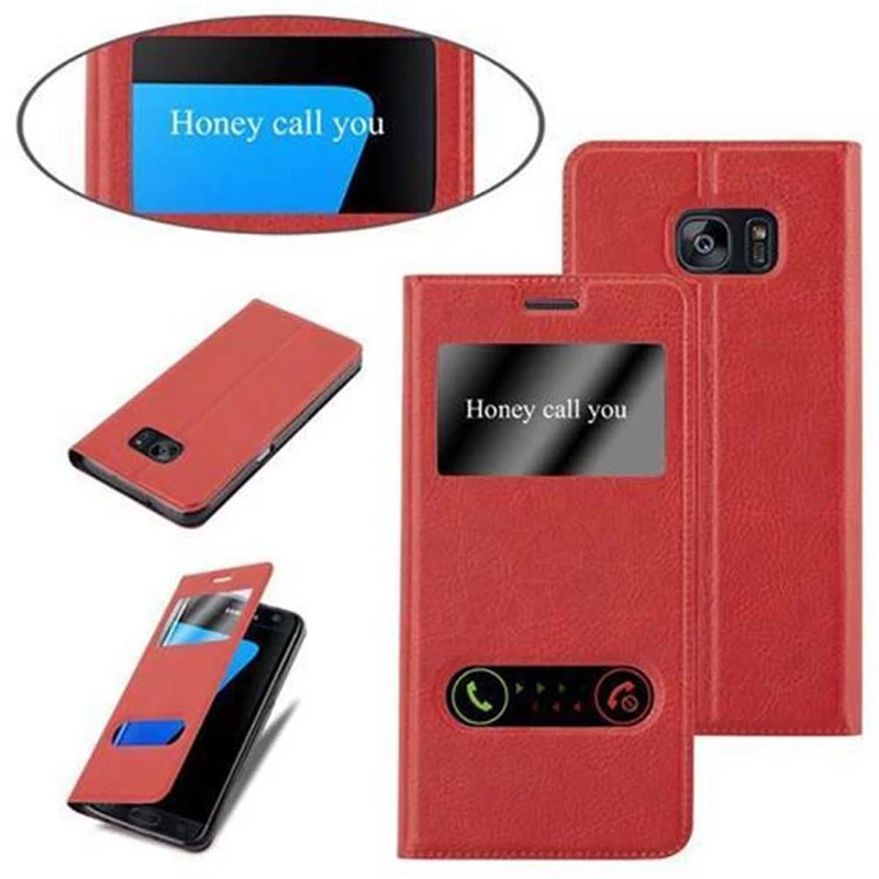 Cadorabo Hülle kompatibel mit Samsung Galaxy S7 EDGE Schutzhülle mit Magnetverschluss, Standfunktion und 2 Sichtfenstern