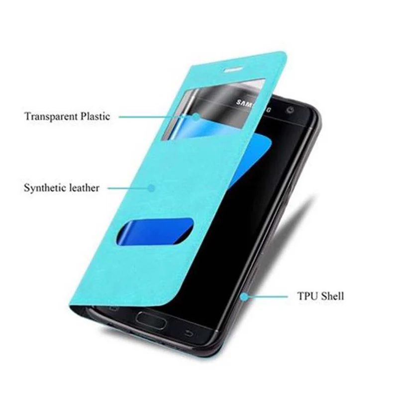 Cadorabo Hülle kompatibel mit Samsung Galaxy S7 EDGE Schutzhülle mit Magnetverschluss, Standfunktion und 2 Sichtfenstern