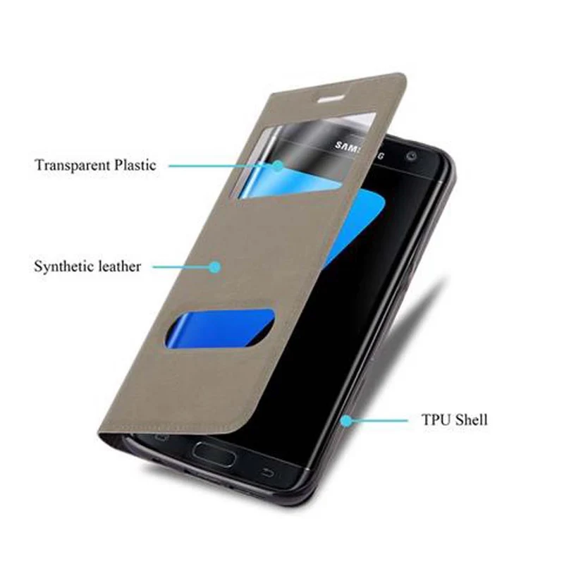 Cadorabo Hülle kompatibel mit Samsung Galaxy S7 EDGE Schutzhülle mit Magnetverschluss, Standfunktion und 2 Sichtfenstern