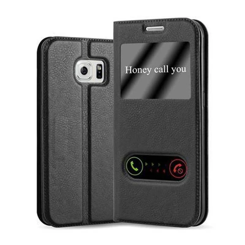 Cadorabo Hülle kompatibel mit Samsung Galaxy S6 EDGE Schutzhülle mit Magnetverschluss, Standfunktion und 2 Sichtfenstern