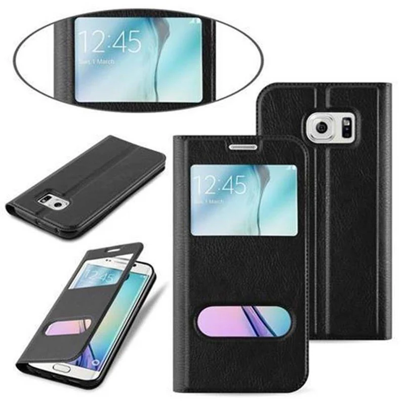 Cadorabo Hülle kompatibel mit Samsung Galaxy S6 EDGE Schutzhülle mit Magnetverschluss, Standfunktion und 2 Sichtfenstern