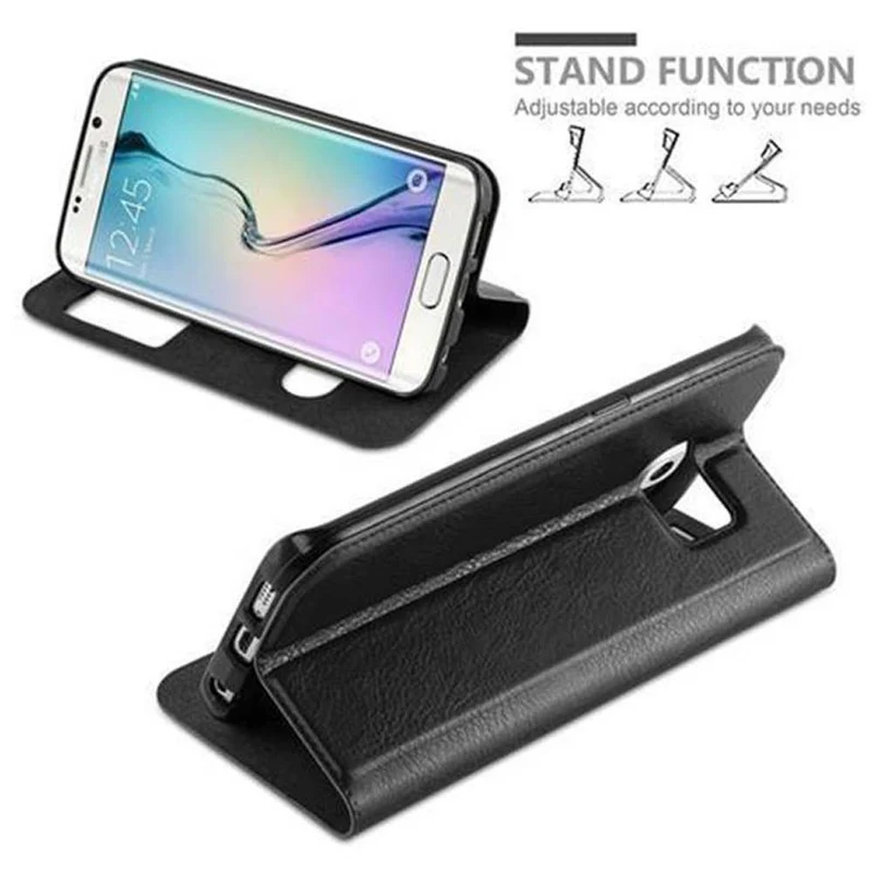 Cadorabo Hülle kompatibel mit Samsung Galaxy S6 EDGE Schutzhülle mit Magnetverschluss, Standfunktion und 2 Sichtfenstern