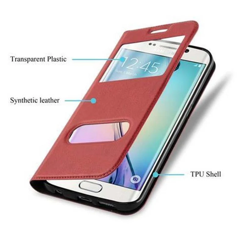 Cadorabo Hülle kompatibel mit Samsung Galaxy S6 EDGE Schutzhülle mit Magnetverschluss, Standfunktion und 2 Sichtfenstern
