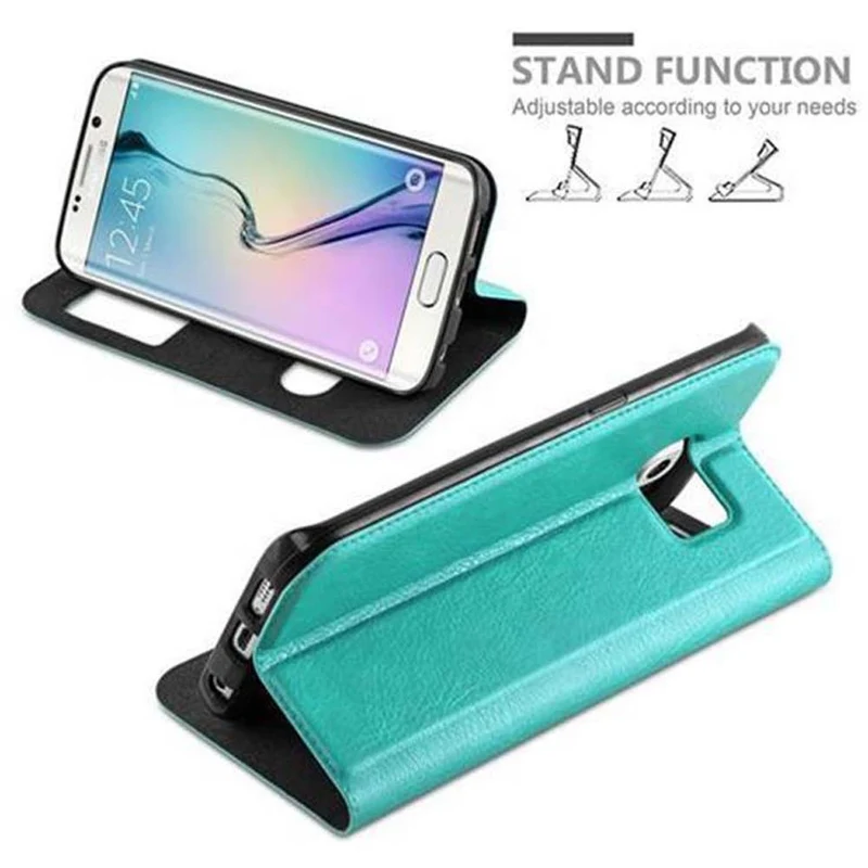 Cadorabo Hülle kompatibel mit Samsung Galaxy S6 EDGE Schutzhülle mit Magnetverschluss, Standfunktion und 2 Sichtfenstern