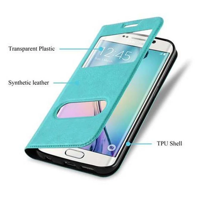 Cadorabo Hülle kompatibel mit Samsung Galaxy S6 EDGE Schutzhülle mit Magnetverschluss, Standfunktion und 2 Sichtfenstern
