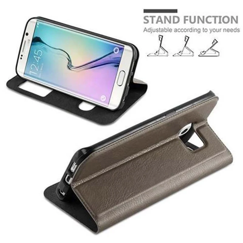 Cadorabo Hülle kompatibel mit Samsung Galaxy S6 EDGE Schutzhülle mit Magnetverschluss, Standfunktion und 2 Sichtfenstern