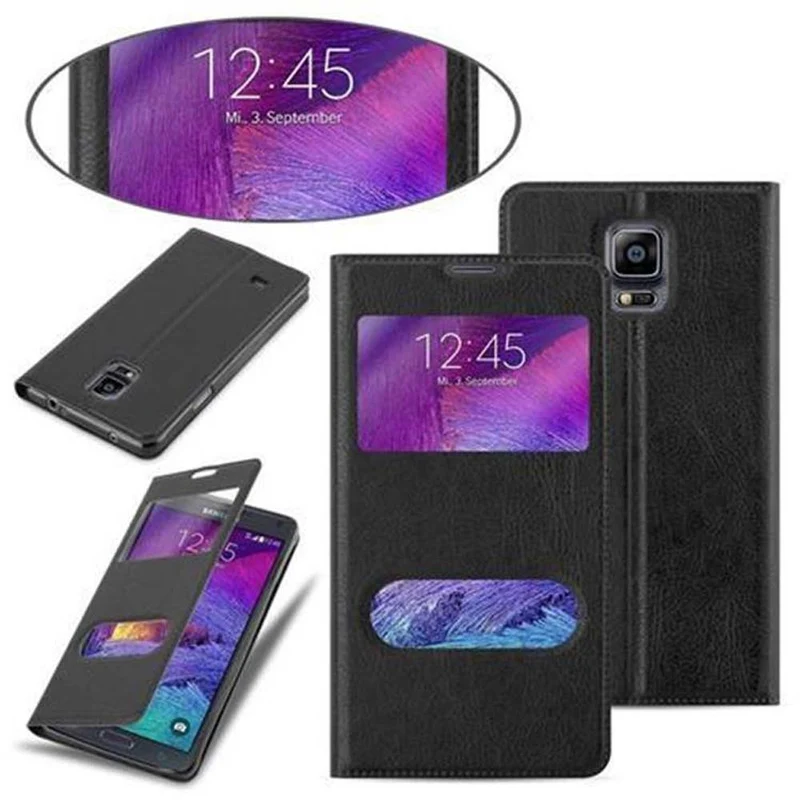 Cadorabo Hülle kompatibel mit Samsung Galaxy NOTE 4 Schutzhülle mit Magnetverschluss, Standfunktion und 2 Sichtfenstern