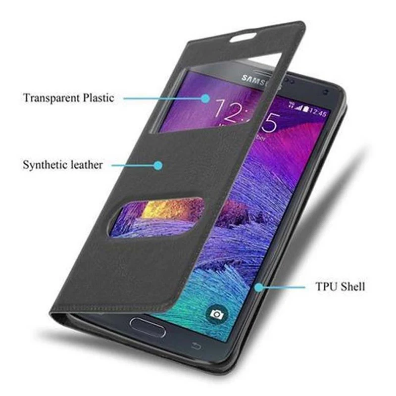 Cadorabo Hülle kompatibel mit Samsung Galaxy NOTE 4 Schutzhülle mit Magnetverschluss, Standfunktion und 2 Sichtfenstern