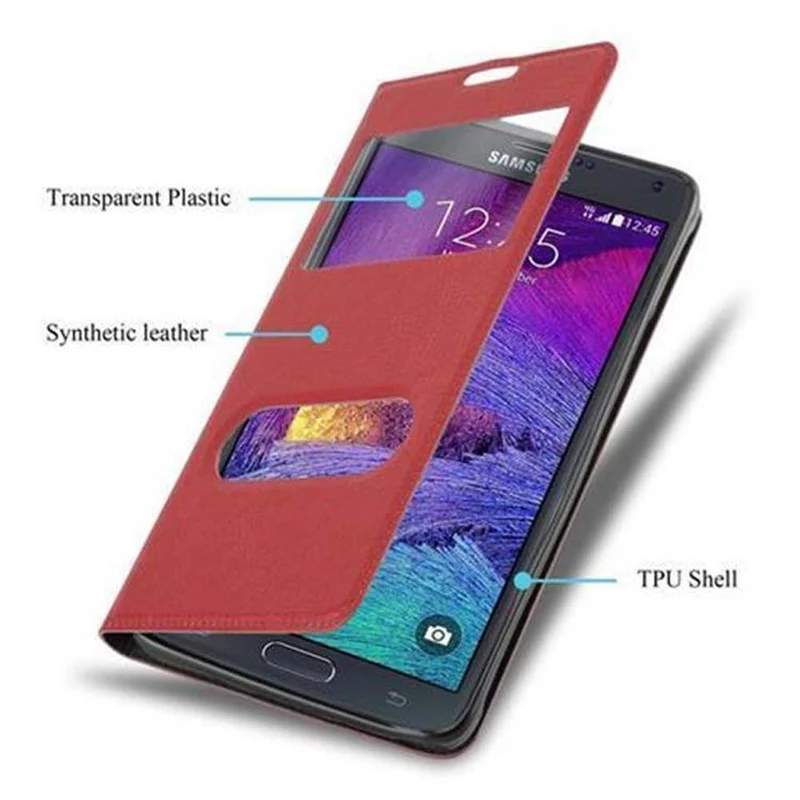 Cadorabo Hülle kompatibel mit Samsung Galaxy NOTE 4 Schutzhülle mit Magnetverschluss, Standfunktion und 2 Sichtfenstern