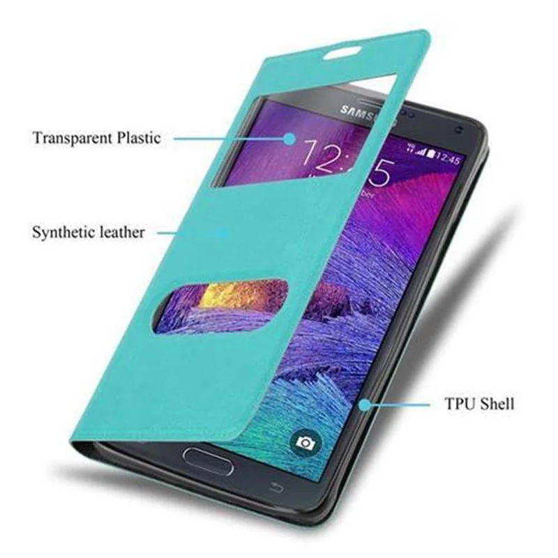 Cadorabo Hülle kompatibel mit Samsung Galaxy NOTE 4 Schutzhülle mit Magnetverschluss, Standfunktion und 2 Sichtfenstern
