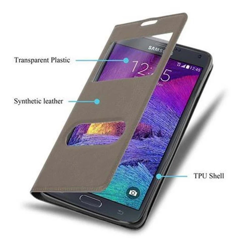 Cadorabo Hülle kompatibel mit Samsung Galaxy NOTE 4 Schutzhülle mit Magnetverschluss, Standfunktion und 2 Sichtfenstern