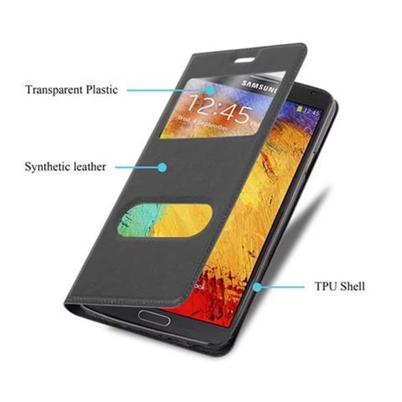Cadorabo Hülle kompatibel mit Samsung Galaxy NOTE 3 Schutzhülle mit Magnetverschluss, Standfunktion und 2 Sichtfenstern