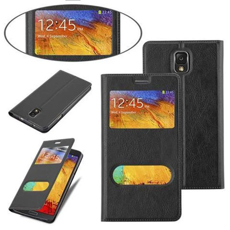Cadorabo Hülle kompatibel mit Samsung Galaxy NOTE 3 Schutzhülle mit Magnetverschluss, Standfunktion und 2 Sichtfenstern