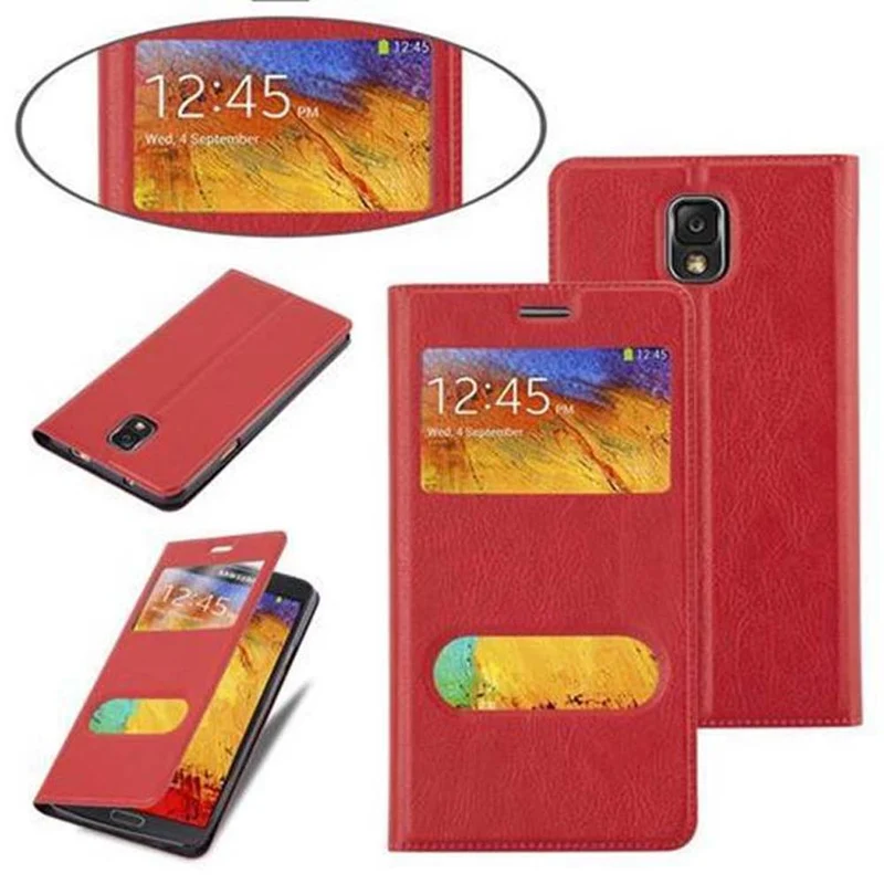 Cadorabo Hülle kompatibel mit Samsung Galaxy NOTE 3 Schutzhülle mit Magnetverschluss, Standfunktion und 2 Sichtfenstern