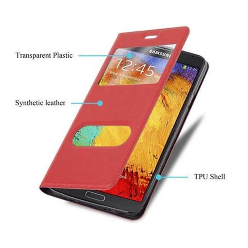 Cadorabo Hülle kompatibel mit Samsung Galaxy NOTE 3 Schutzhülle mit Magnetverschluss, Standfunktion und 2 Sichtfenstern