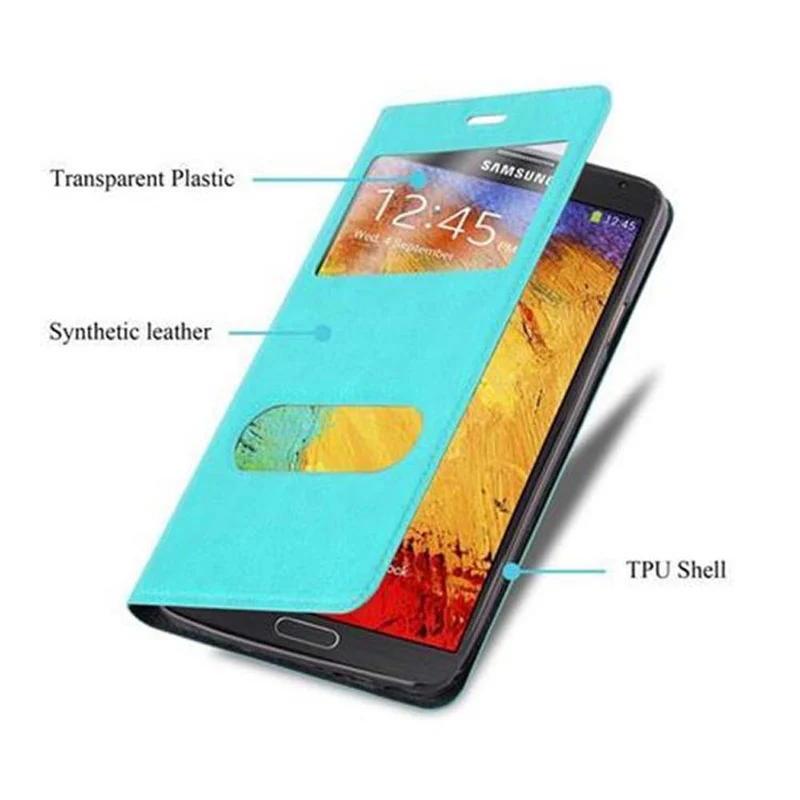 Cadorabo Hülle kompatibel mit Samsung Galaxy NOTE 3 Schutzhülle mit Magnetverschluss, Standfunktion und 2 Sichtfenstern