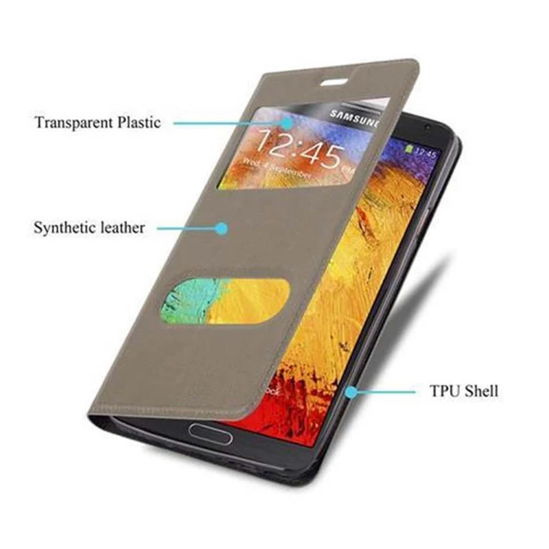 Cadorabo Hülle kompatibel mit Samsung Galaxy NOTE 3 Schutzhülle mit Magnetverschluss, Standfunktion und 2 Sichtfenstern